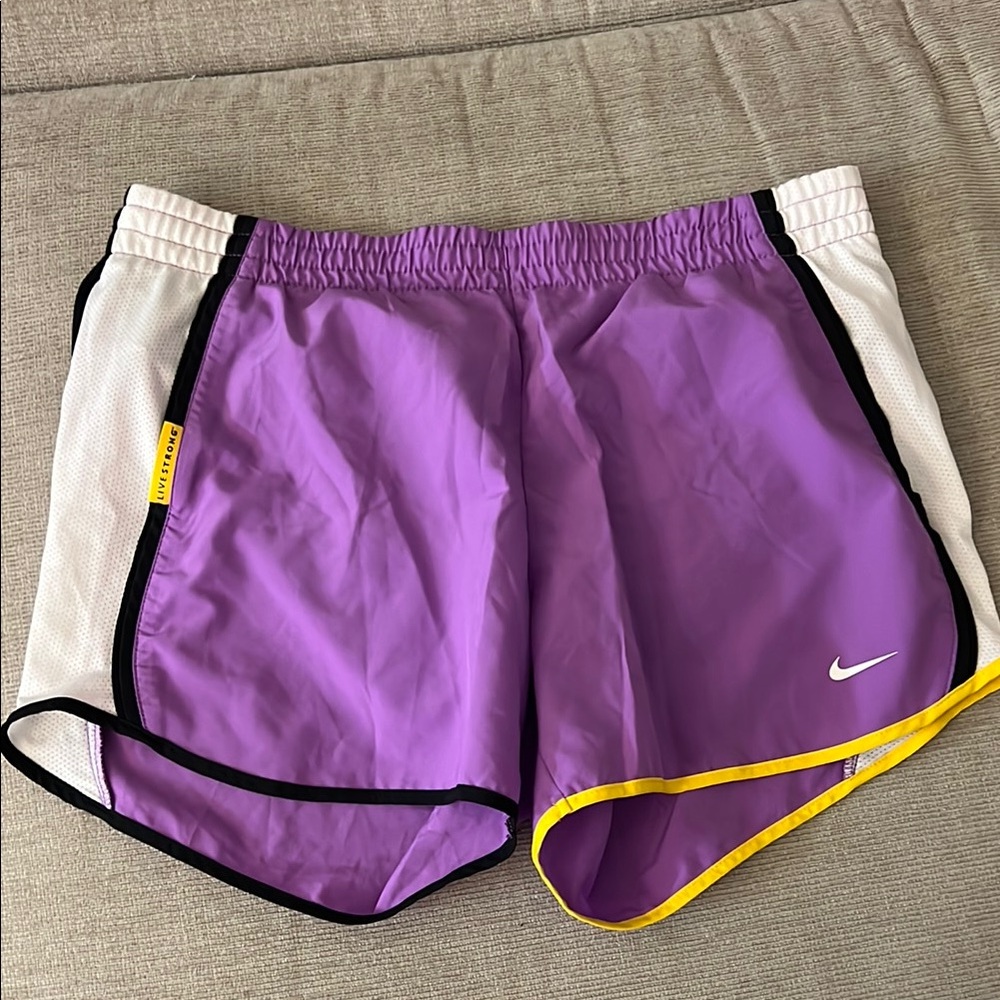 Nike Purple and White Athletic Shorts with Curved Hem